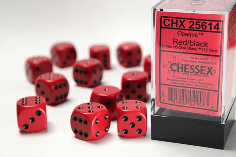 Chessex - Opaque 12D6-Die Dice Set - Red/Black 16MM