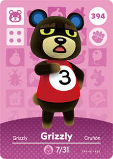 394 Grizzly Authentic Animal Crossing Amiibo Card - Series 4
