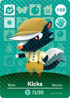103 Kicks SP Authentic Animal Crossing Amiibo Card - Series 2