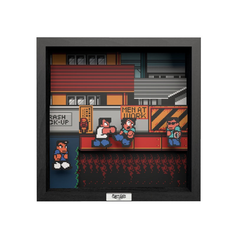 River City Ransom Rivals at Work 9″x9″ Pixel Frame 3D Pixel Box Art
