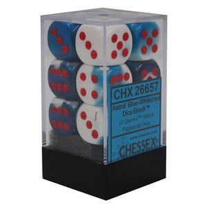 Chessex - Gemini 12D6-Die Dice Set - Astral Blue-White/Red 16MM