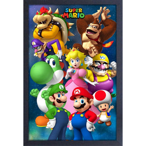 Super Mario Character Group With Donkey Kong 11″x17″ Framed Print [Pyramid]