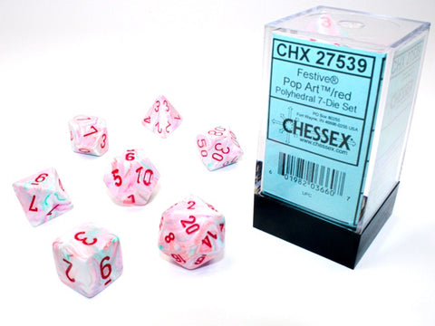 Chessex - Festive Polyhedral 7-Die Dice Set - Pop Art/Red