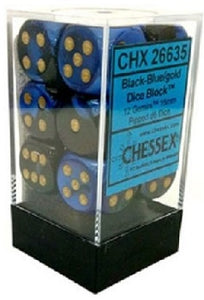 Chessex - Gemini 12D6-Die Dice Set - Black-Blue/Gold 16MM