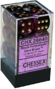 Chessex - Gemini 12D6-Die Dice Set - Black-Purple/Gold 16MM