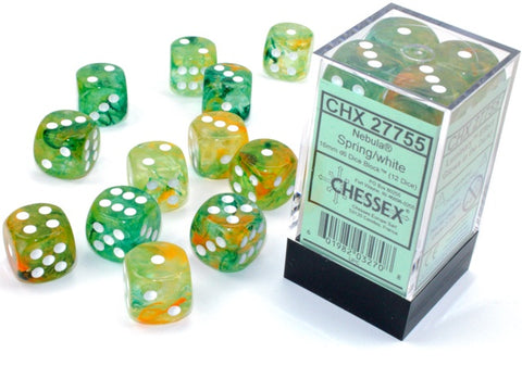 Chessex - Nebula 12D6-Die Dice Set - Spring/White 16MM Luminary