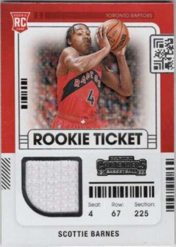 2021-22 Panini Contenders Rookie Ticket Swatch #RTS-SBA Scottie Barnes RC (Rookie Card)