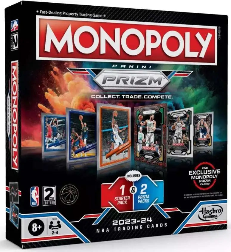 NBA Monopoly: 2023-24 Prizm Basketball 2nd Edition Board Game (1 Starter Pack & 2 Prizm Packs)