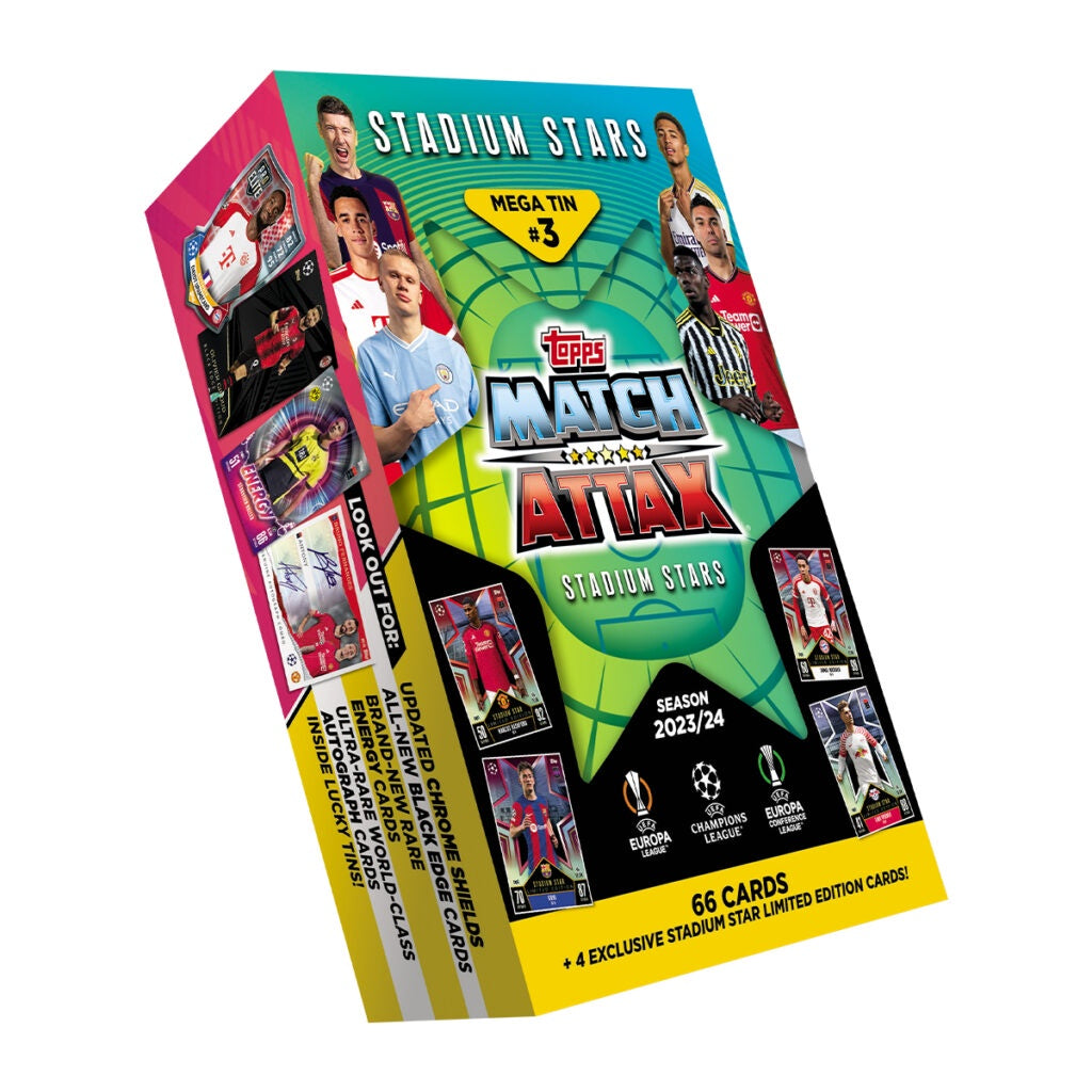 2023-24 Topps Match Attax UEFA Champions League Cards - Stadium Stars Mega Tin #3 Green (66 Cards + 4 LE)