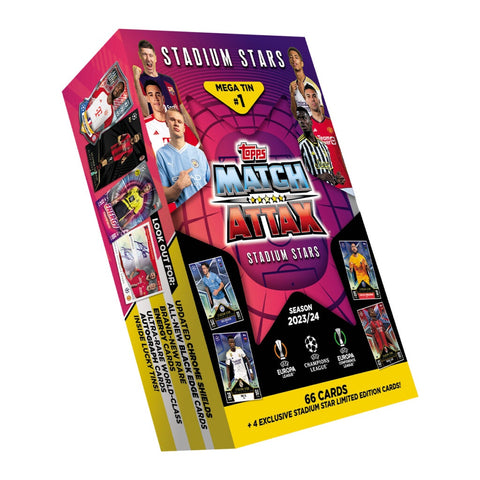 2023-24 Topps Match Attax UEFA Champions League Cards - Stadium Stars Mega Tin #1 Pink (66 Cards + 4 LE)