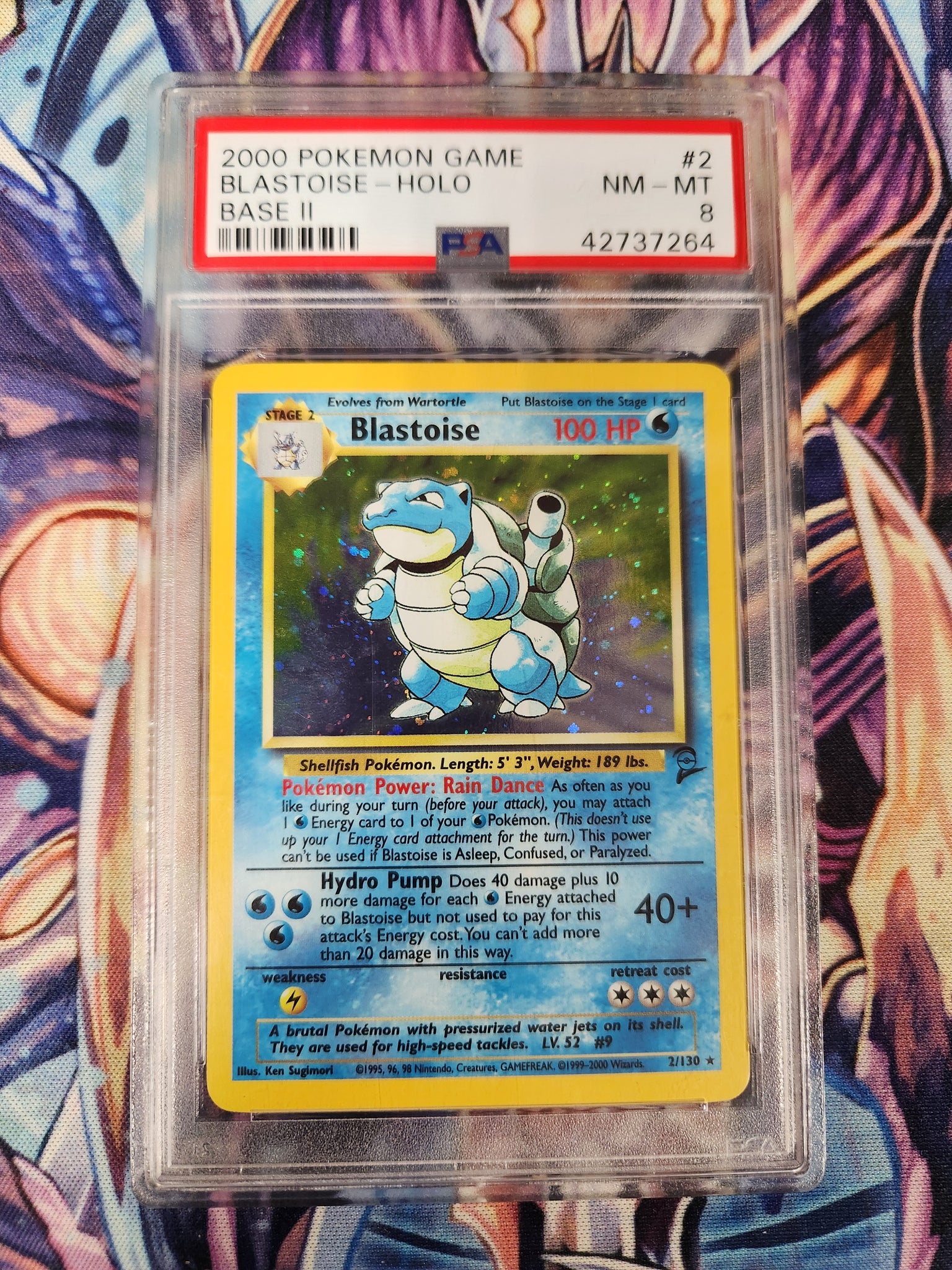 Blastoise - Pokemon (2000) - Base Set 2 - Unlimited - 2/130 - Holo - PSA Graded 8