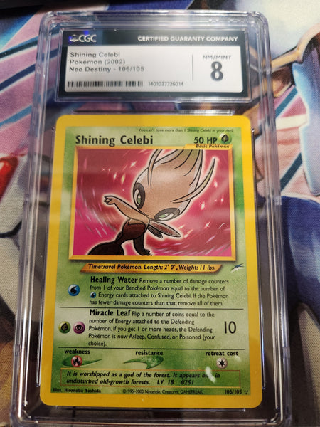 shining celebi pokemon card value - (2002) Neo Destiny - Unlimited - 106/105 Qty:Single Mega Charizard X Tin Double-Faced Substitute Card · if this Pokémon is 15