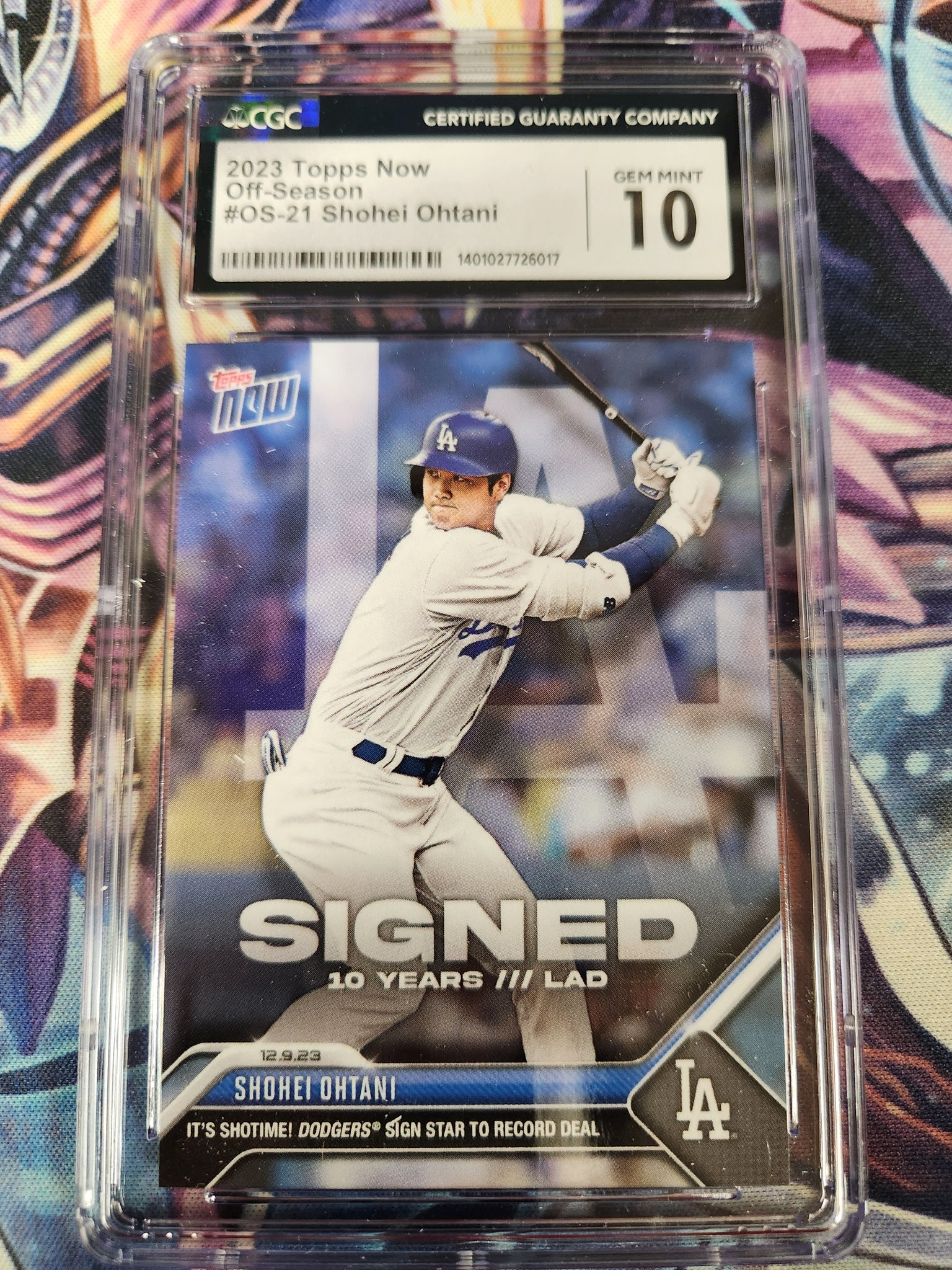 Shohei Ohtani - 2023 MLB TOPPS NOW® Card #OS21 "SIGNED 10 Years /// LAD" 1st Los Angelas Dodgers Trading Card" - Print Run: 107,541 (CGC Graded 10)