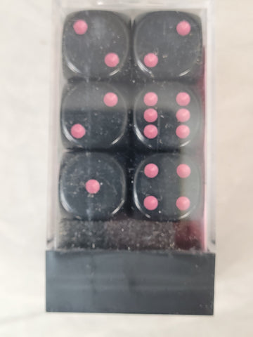 Chessex - Opaque 12D6-Die Dice Set - Black/Pink 16MM