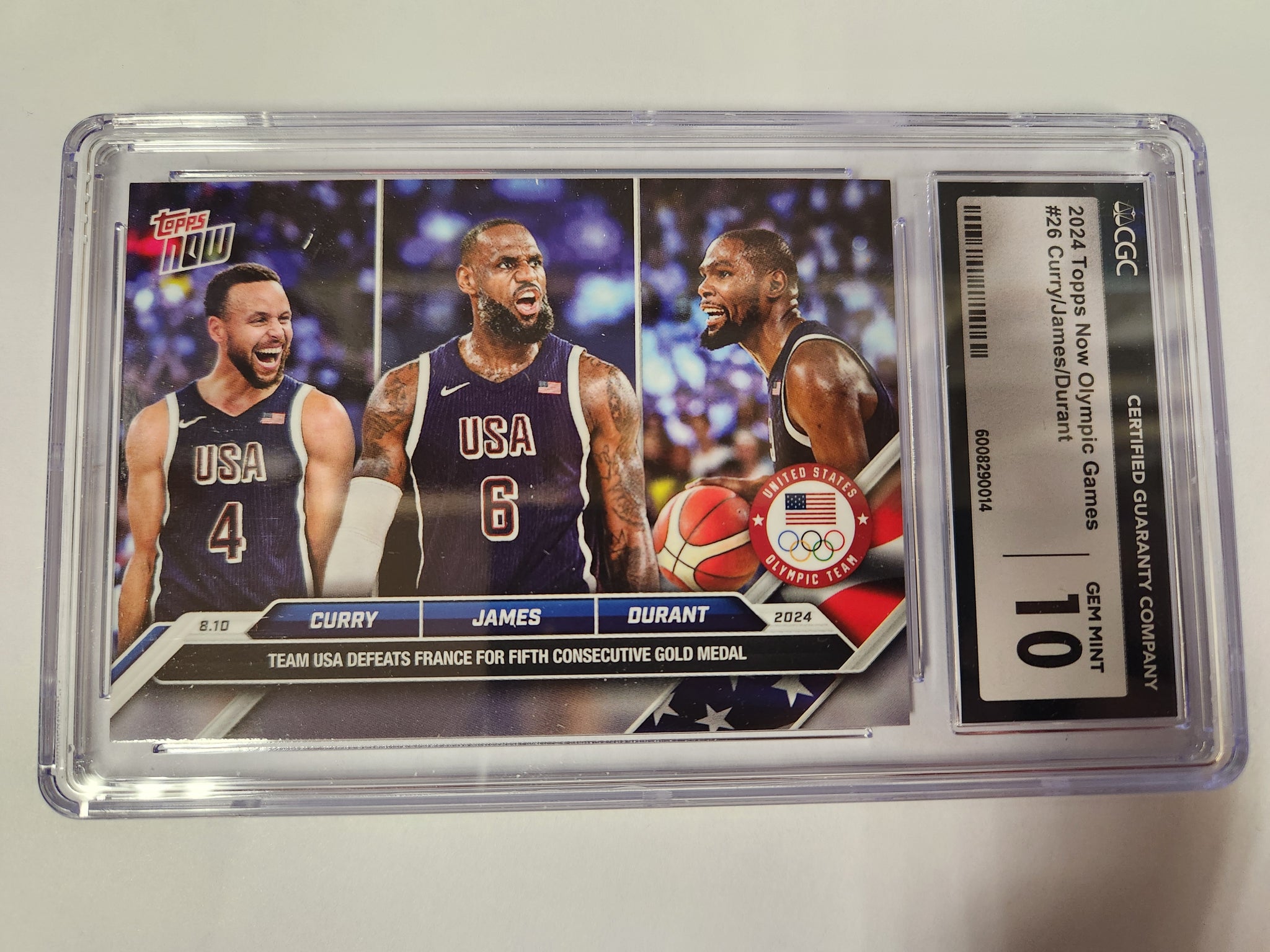 Men's Basketball - 2024 Olympic Games TOPPS NOW® Card #26 Stephen Curry/LeBron James/Kevin Durant Team USA (CGC Graded 10 GEM MINT)