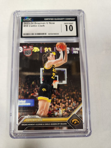 2023 Caitlin Clark Bowman U Now Card #59 All-Time Scoring & Single Season 3PT Record Limited Pre - Rookie Card RC Iowa Hawkeyes (CGC Graded 10 GEM MINT)