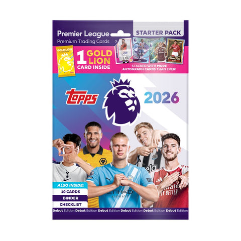2025-26 Topps Premier League Debut Edition Cards  - Starter Pack (Album, 10 Cards + 1 Gold Lion Card)