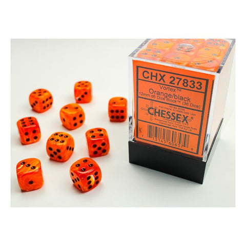Chessex - Vortex 36D6-Die Dice Set - Orange/Black 12MM