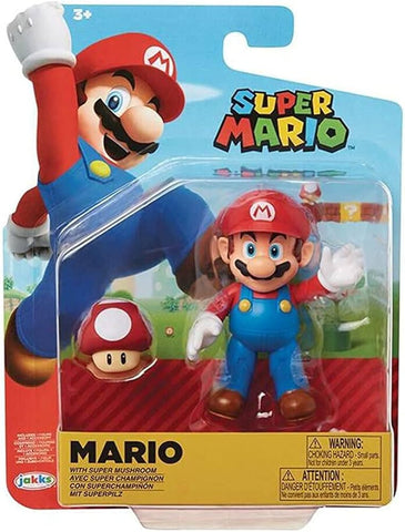 SUPER MARIO 4" Articulated Mario Action Figure with Super Mushroom