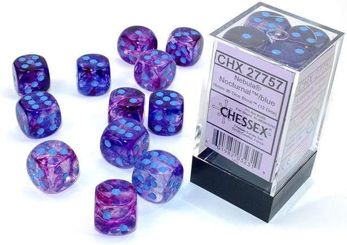 Chessex - Nebula 12D6-Die Dice Set - Nocturnal/Blue 16MM Luminary