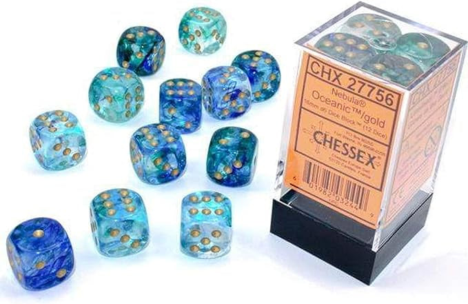 Chessex - Nebula 12D6-Die Dice Set - Oceanic/Gold 16MM Luminary