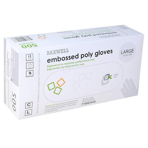 Daxwell Embossed Poly Gloves, Large (Box of 500 Gloves)