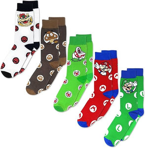 Super Mario: Heroes & Villains - 5 Pair Crew Socks