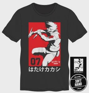 NARUTO - Kakashi Red Background Men's Black Tee