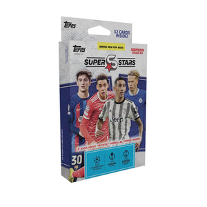 2022-23 Topps Champions League Superstars Cards - 4-Pack Hanger Box (32 Cards + 2 Mystic Parallels)