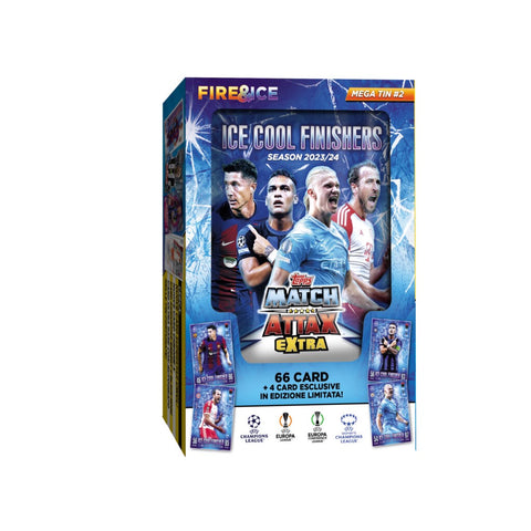 2023-24 Topps Match Attax Extra UEFA Champions League Cards Fire & Ice Mega Tin #2 - Ice Cool Finishers (66 Cards + 4 LE)