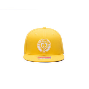 Manchester City - Cyber Yellow Retro Flat Peak Snapback Hat (Fan Ink)