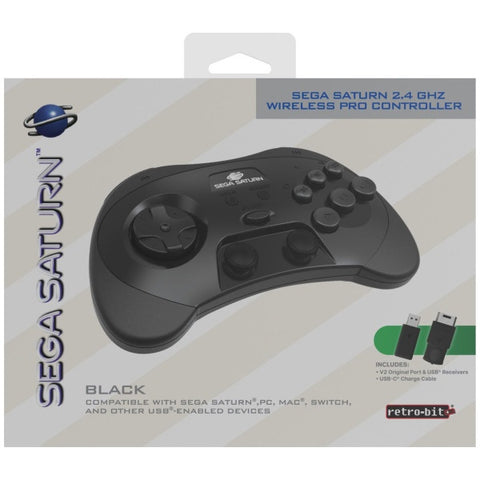 Black 2.4 GHz Wireless Pro Analog Sega Saturn Controller for Saturn/Switch/USB