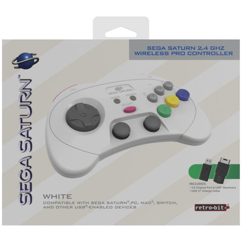 White 2.4 GHz Wireless Pro Analog Sega Saturn Controller for Saturn/Switch/USB