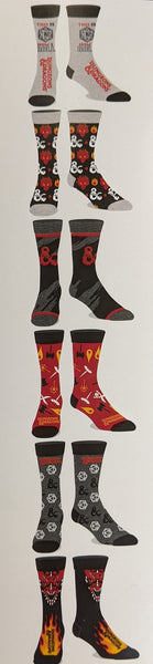 Dungeons and Dragons Assorted 6-Pack Crew Socks - Shoe Size 8-12