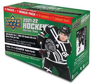 2021-22 Upper Deck Series 2 Hockey Mega Box (9 Packs + 1 Bonus Pack Per Box)