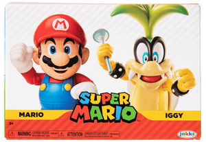 Super Mario Nintendo 4" Action Figure 2 Pack - Mario Vs. Iggy Koopa [Jakks Pacific]