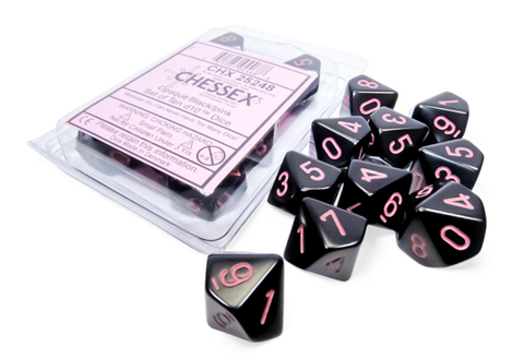 Chessex - Opaque Set of 10 D10s - Black/Pink