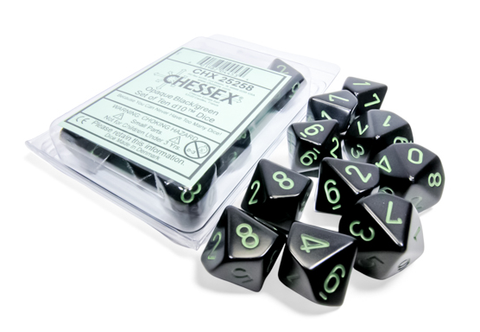 Chessex - Opaque Set of 10 D10s - Black/Green