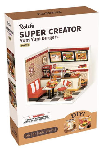 Robotime Super Creator Yum Yum Burgers DIY Miniature House Kit DW010 (Box Wear)