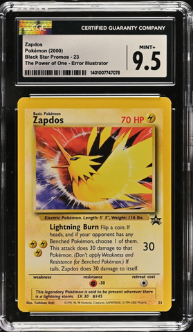 Pokemon: The Movie Legendary Birds Promo - Zapdos #23 - The Power of One - Error Illustrator - WOTC Black Star PROMO Pokemon Card (CGC Graded 9.5)
