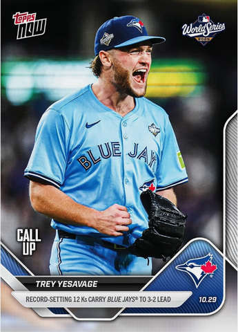Topps NOW Trey Yesavage CALL-UP 2025 #913 Record Setting 12 Ks Game 5 XRC (Extra Pre-Rookie Card)