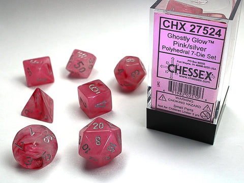Chessex - Ghostly Glow Polyhedral 7-Die Dice Set - Pink/Silver