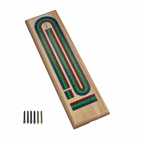 Cribbage 3-Track Colored Board with Metal Pegs