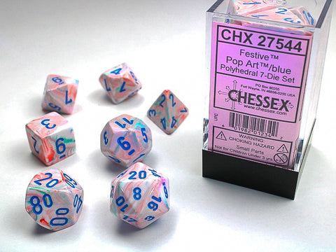 Chessex - Festive Polyhedral 7-Die Dice Set - Pop Art/Blue