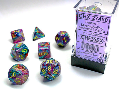 Chessex - Festive Polyhedral 7-Die Dice Set - Mosaic/Yellow