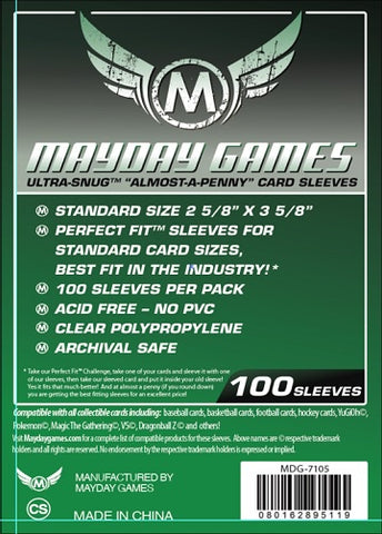 Mayday Games Standard Size Card Sleeves 2 5/8" X 3 5/8" 100ct