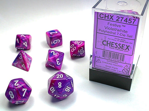 Chessex - Festive Polyhedral 7-Die Dice Set - Violet/White