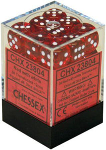 Chessex - Translucent 36D6-Die Dice Set - Red/White 12MM
