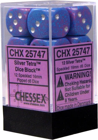 Chessex - Speckled 12D6-Die Dice Block Set - Silver Tetra 16MM