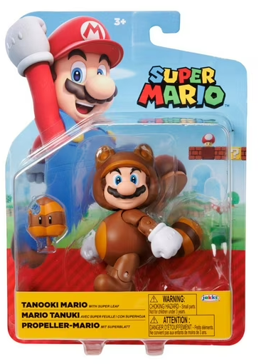 Super Mario - Tanooki Mario with Super Leaf 4" Figure [Jakks Pacific]